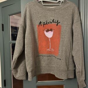 Anthropologie Gray 'Apéritif' Graphic Sweatshirt with Coral Accent